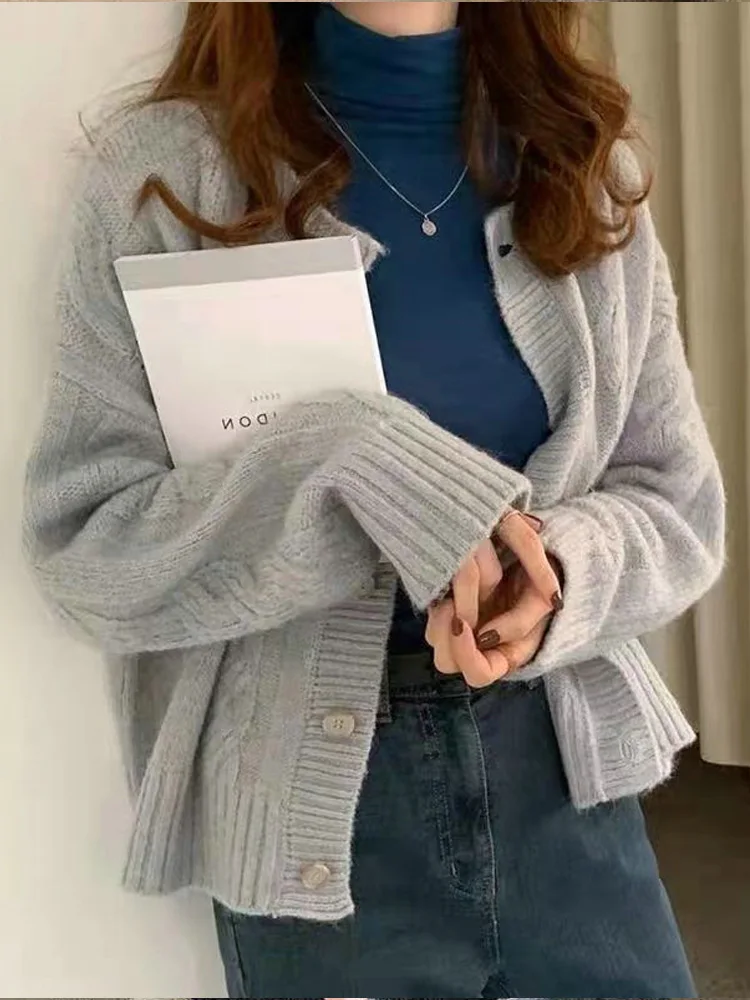 

Осенне-зимний вязаный кардиган с длинными рукавами и пуговицами, женский повседневный свободный элегантный свитер, пальто, женская винтажная зимняя одежда