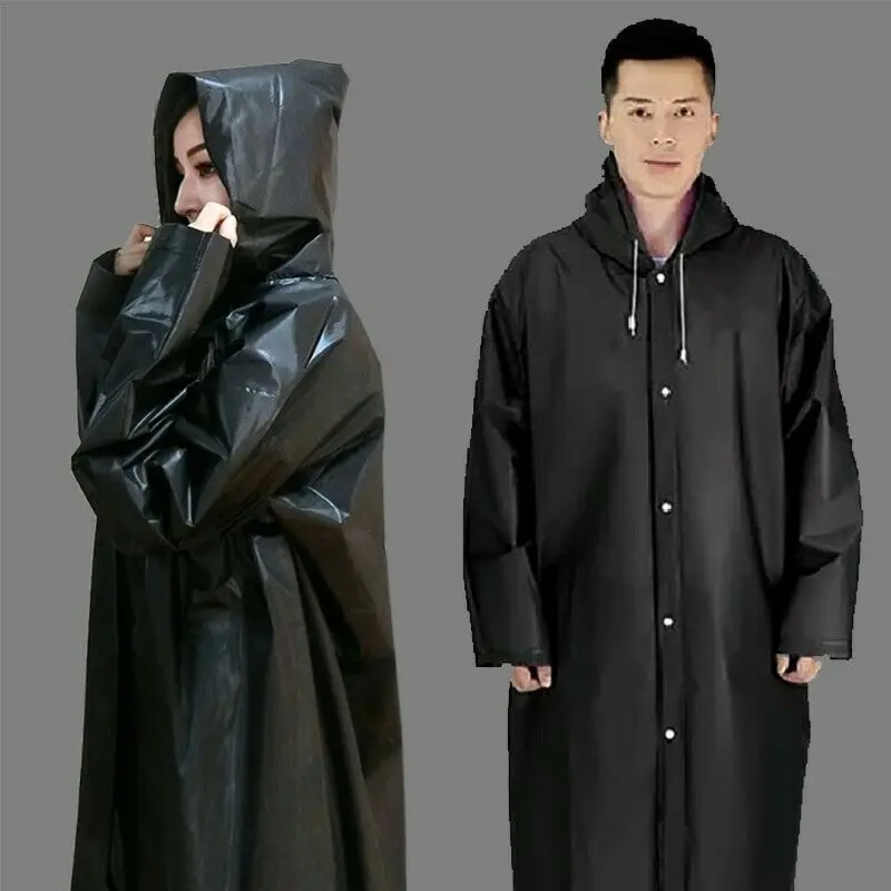 Women Men Waterproof Jacket Thick PVC Raincoat Rain Coat Hooded Poncho Rainwear Men Black Rain Clothes Cover Impermeable Outdoor