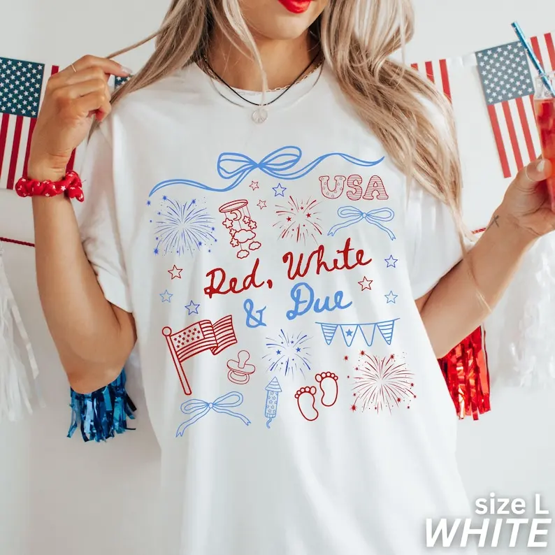 Pregnancy Announcement Shirt, 4th of July Pregnancy Shirt, Red White and Due, Patriotic Maternity Tee, July Fourth Shirt