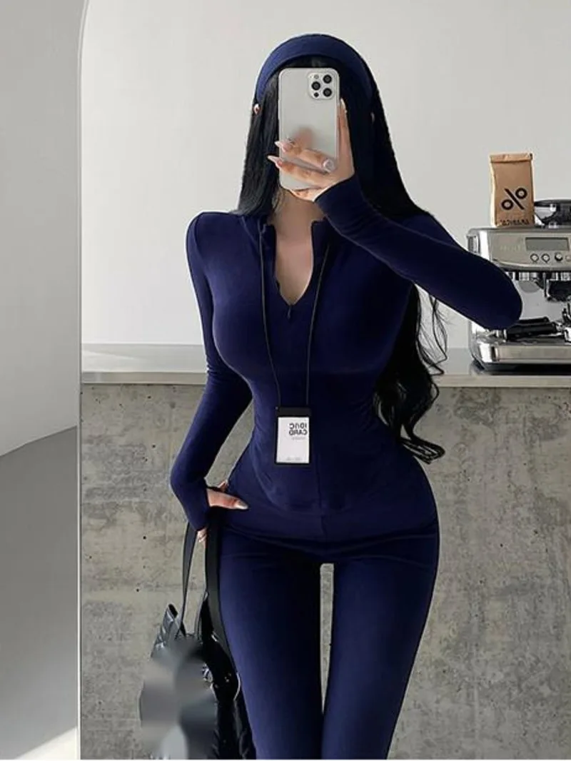 

Pure Desire Style Ruched Waist Zipper Top And German Velvet High Waist Flared Casual Pants Set Fashion Women Pants Set L470