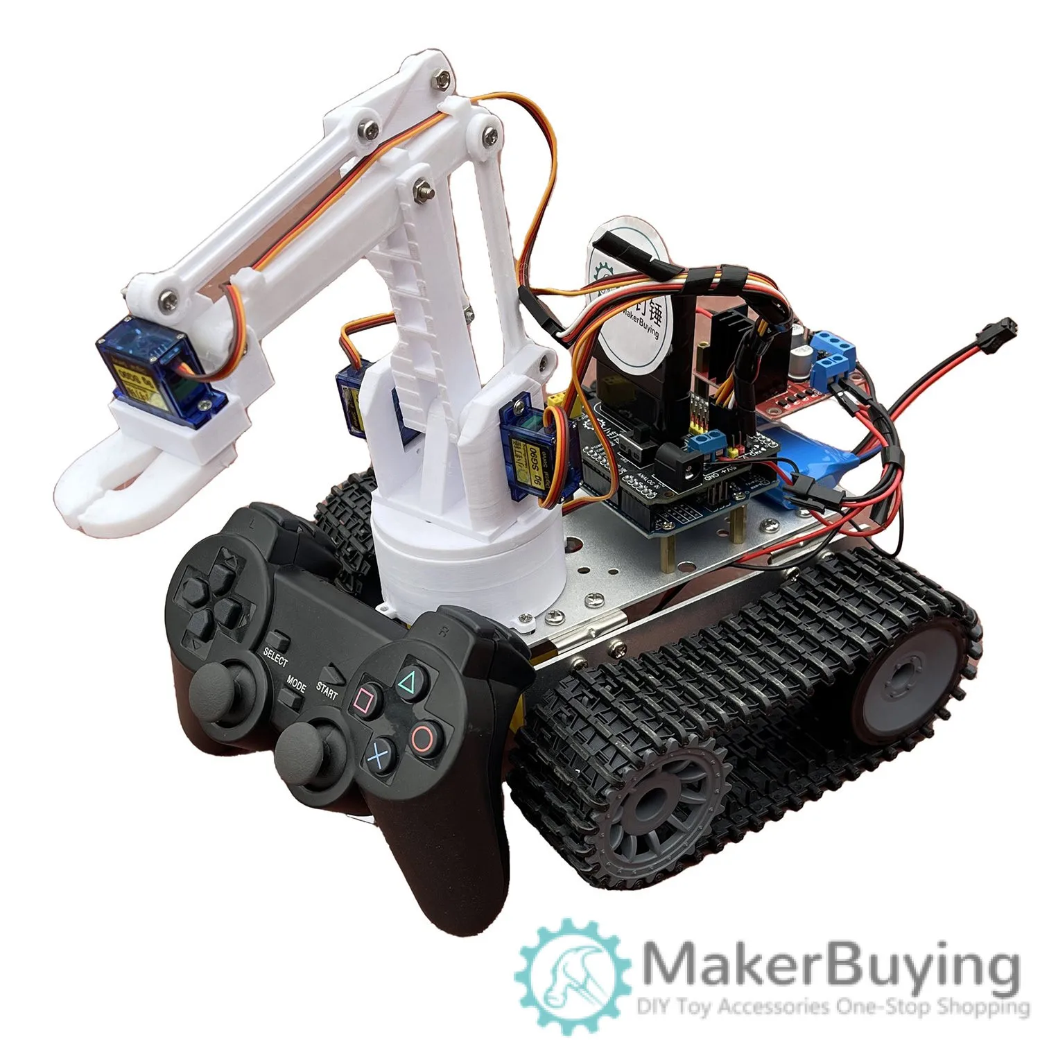 0035 Makerbuying PS2 Remote Control Tank Robot Robot Arm SNAR16 L298N Tracked Exploration Vehicle Lunar Mars Exploration for Ard