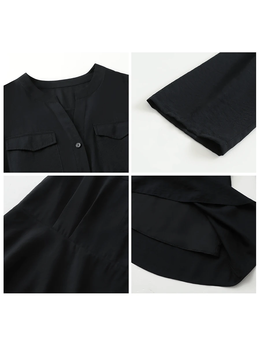 Eleganckie koszule damskie CHIC VEN, jednorzędowe, jednolite, luźne, codzienne, nowe koszule damskie z dekoltem w serek, proste sukienki koszulowe na wiosnę i jesień 2025