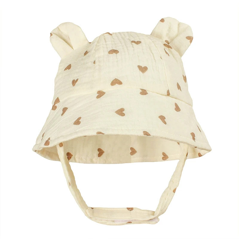 

Love Heart Baby Girl Panama Fisherman Hat Muslin Cotton Kids Bucket Hats Outdoor Sun Protection Beach Caps Bonnet Children