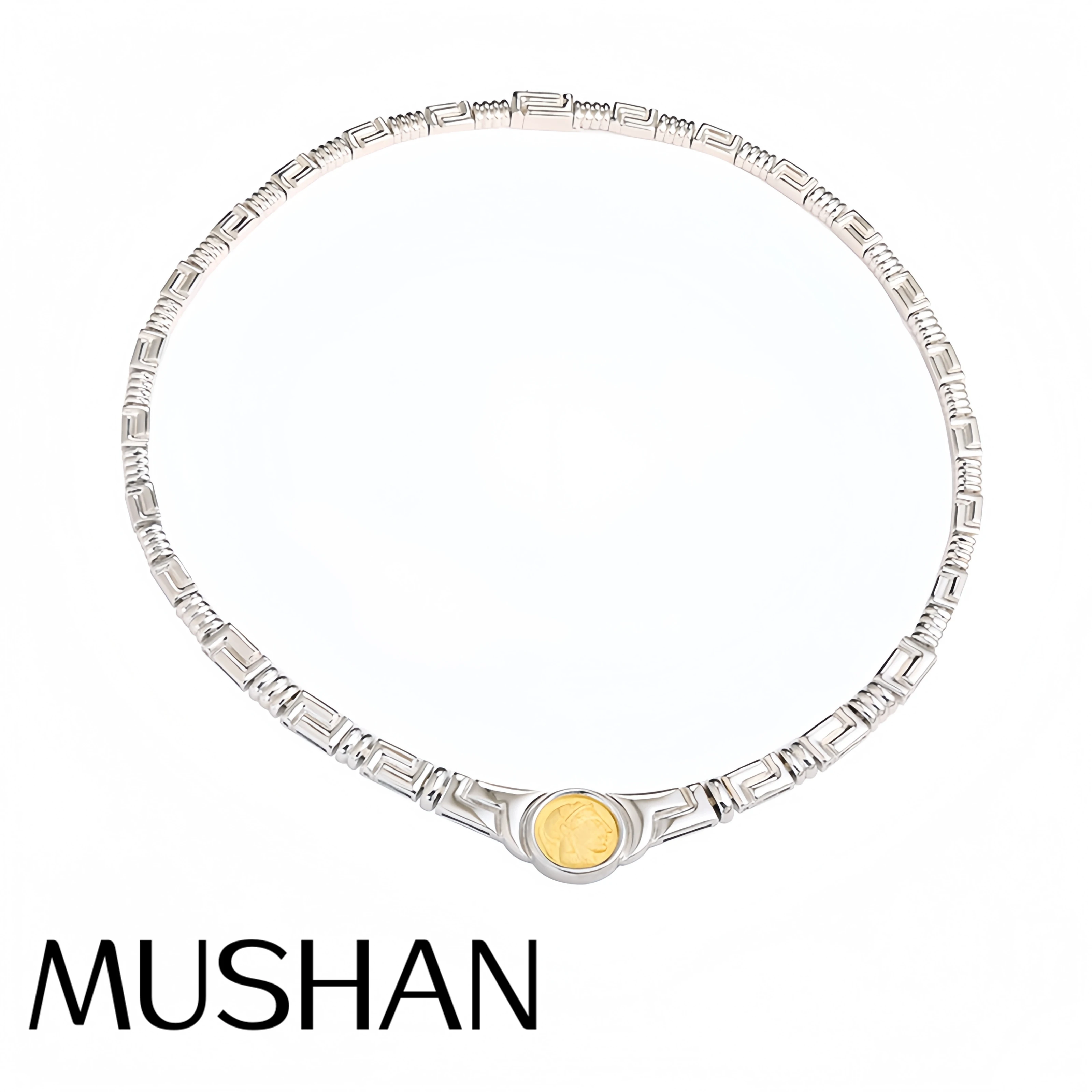 

Mushan Luxury Brand New Fashionable Ancient Coin With Silver L Shaped Pattern Pendant Chain Women Fashion Necklace Jewelry