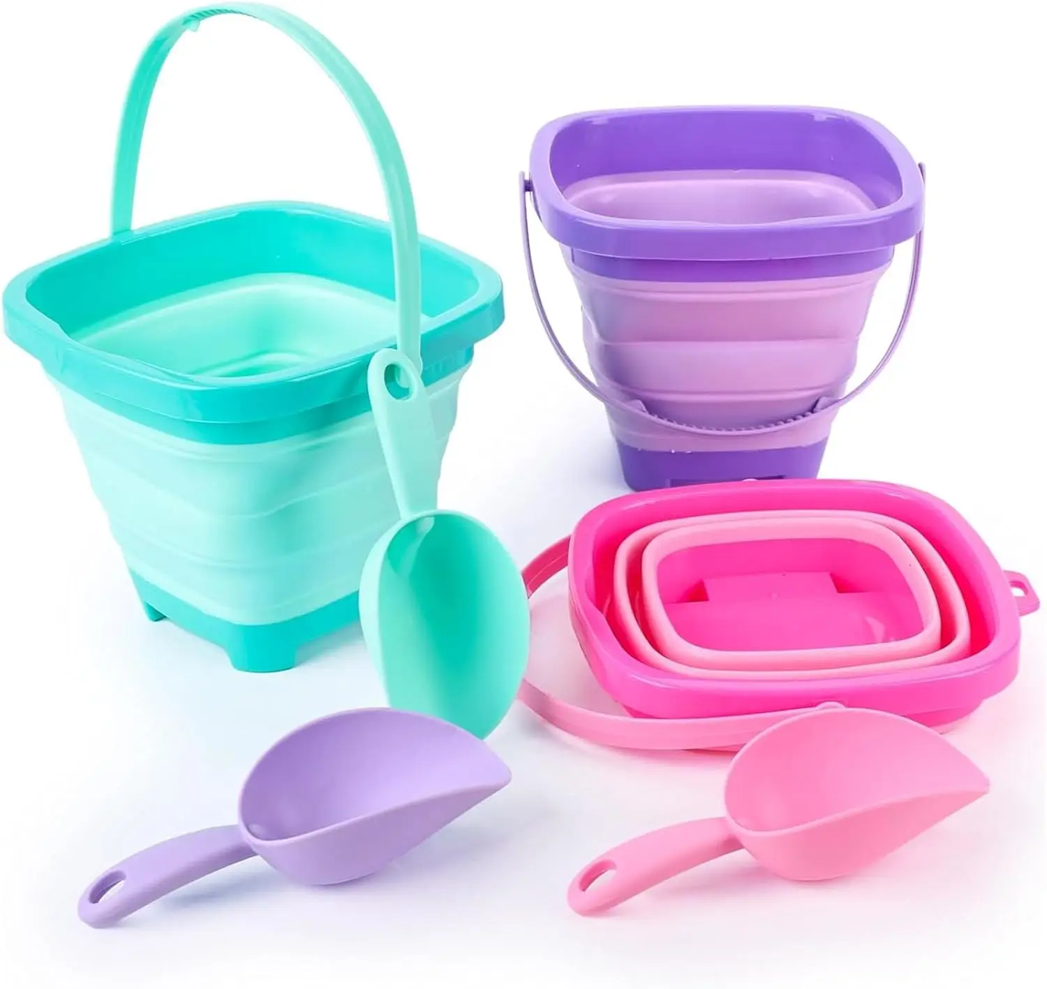 

Collapsible Bucket Set with Shovels, Foldable Beach Toys for Kids Outdoor Sand Play, Summer Essentials