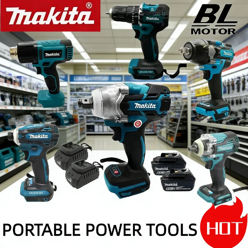 

Беспроводной бесщеточный набор инструментов Makita: Цифровой термофен, ударный гайковерт/гайковерт с функцией обратного хода, DTD173, DDF487, DTW600, DTD171, DTW700, TW004G