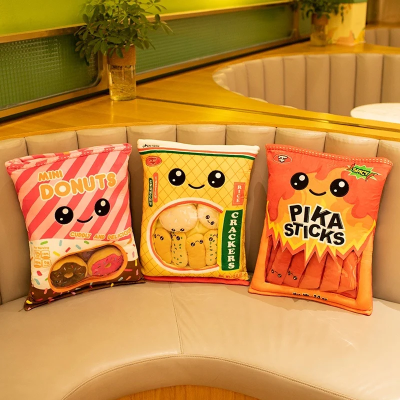 50x40cm Creative Snack Bag Stuffed Small 8/10 Pieces Donuts Spicy Strips Breakfast Zipper Food Pillow Plushie Peluche Kids Nap