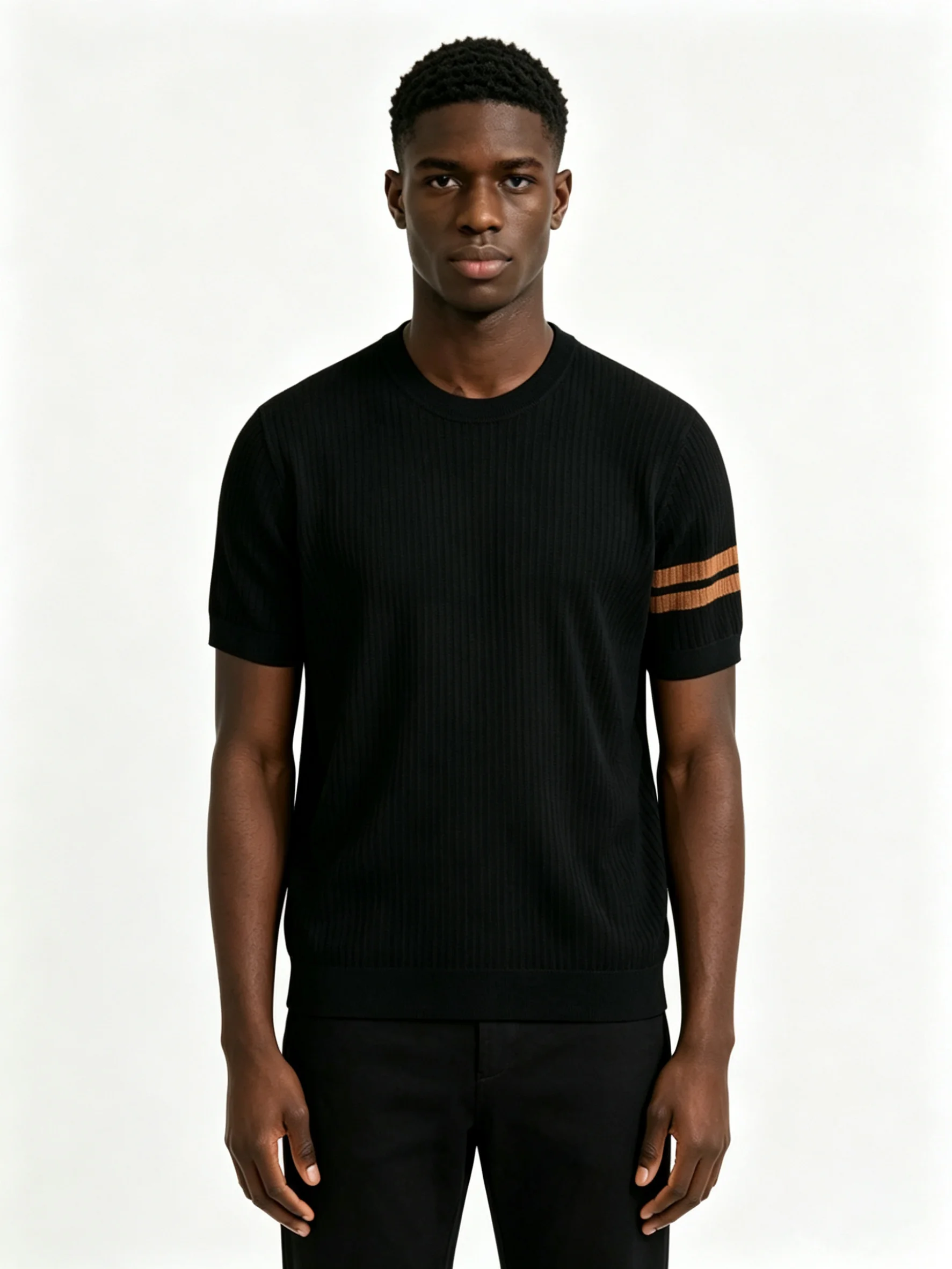 

Italian Style Men's Knitted Shirt Summer 2026 Casual Short Sleeve round Neck Color Block Retro Fashion Elastic Non-Shrinking