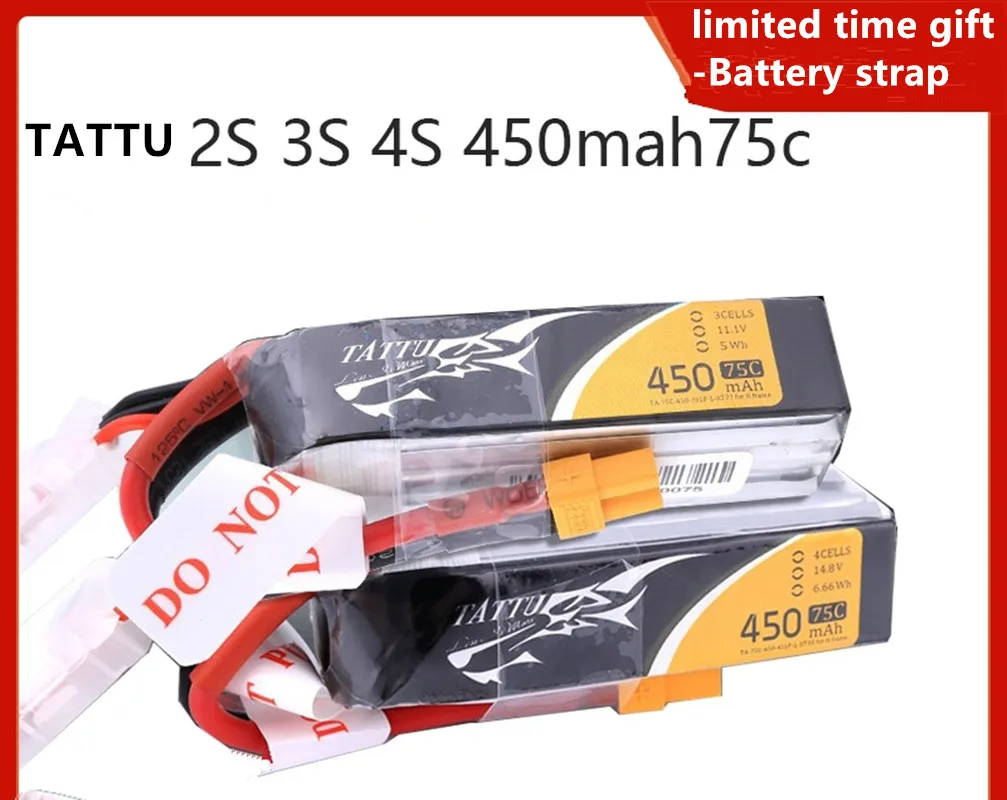 ACE Tattu LiPo Rechargeable Battery 2S 3S 4S 450mAh 75C 1P for RC FPV Racing Drone Quadcopte