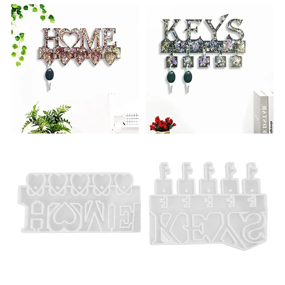 2Pcs Unique White Key Holder Mold Silicone Different Specifications Resin Casting Mold Keychain Pendant Mold Wall Mounted