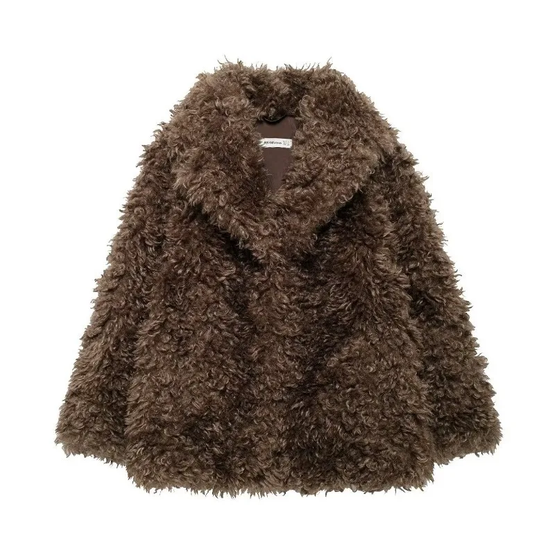 

Faux Fur Overcoat for Women Fashion 2024 Winter New Melard Brown Retro Lapel Loose Fleece Thick Warm Long Jacket Coats