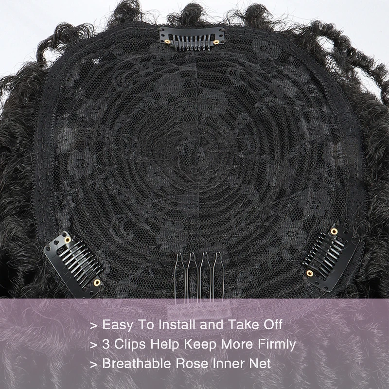 Synthetic Hair Afro Curly Hair Short Dreadlock Half Wig Topper Hair Clips in Hairpiece For Men & Women
