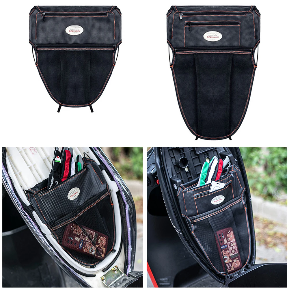 

RZAHUAHU Motorcycle Seat Bucket Sundries Bag Zipper PU Leather Tool Storage Rear Seat Bag Storage Pouch Motorbike Parts