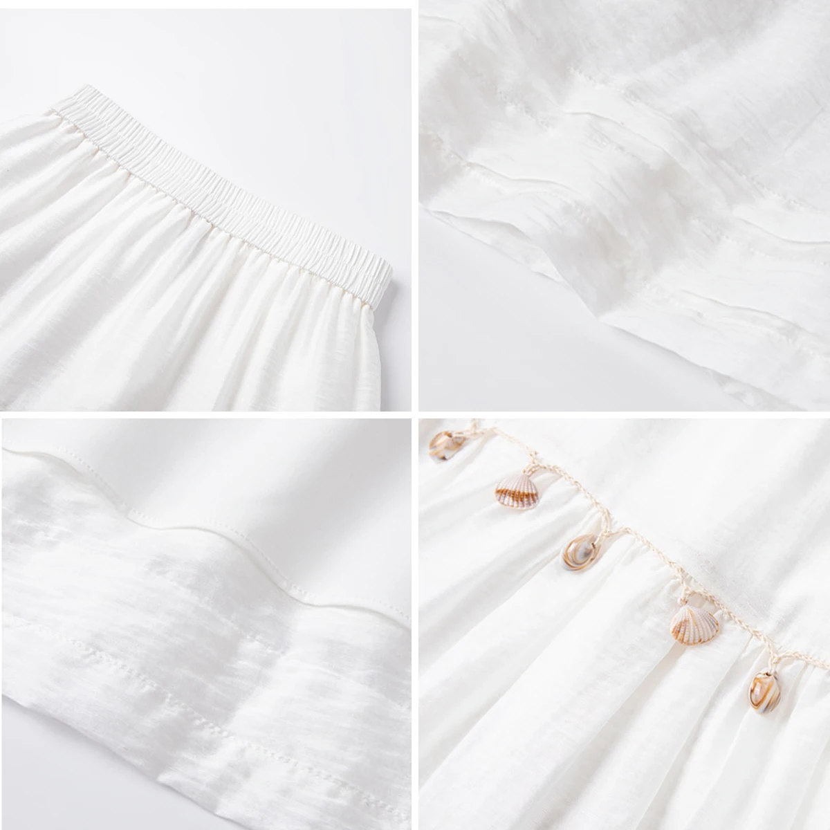 VIMLY Midi Skirts Women's Summer Bohemian 2025 Summer Bohemian Shell Woven White Loose Casual Bud Skirt Woman Clothing A1893