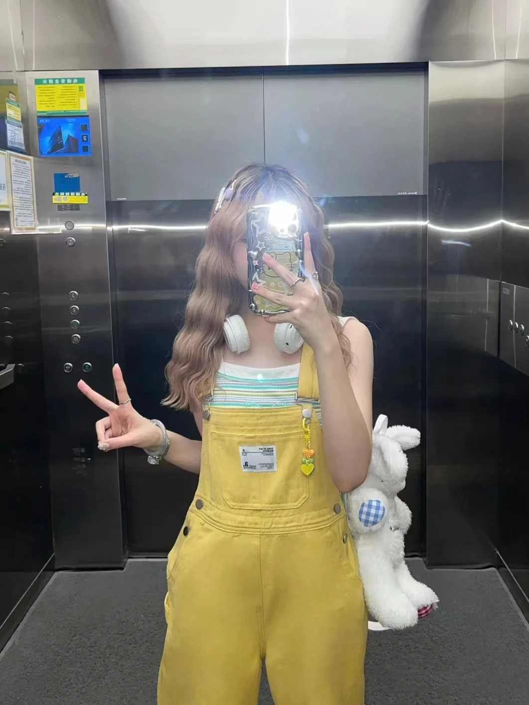 Dopne Sweet Cool American Retro Salopette di jeans gialla Donna Estate Pantaloni larghi a vita alta a gamba larga Jeans coreani