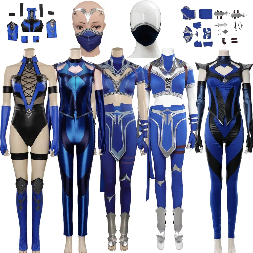 

Fighter Clothing Kitana Cosplay Costume Female Jumpsuit Mask Mortal Cos Kombat Top Pant Outfit Halloween Carnival Party Suit