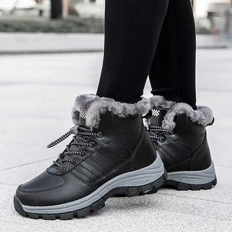 2025 Men's Snow Boots Winter Anti Slip Plush Indoor Warm Cold Proof Snow Boots High Top Platform Lace Up Outdoor Sport Work Boot