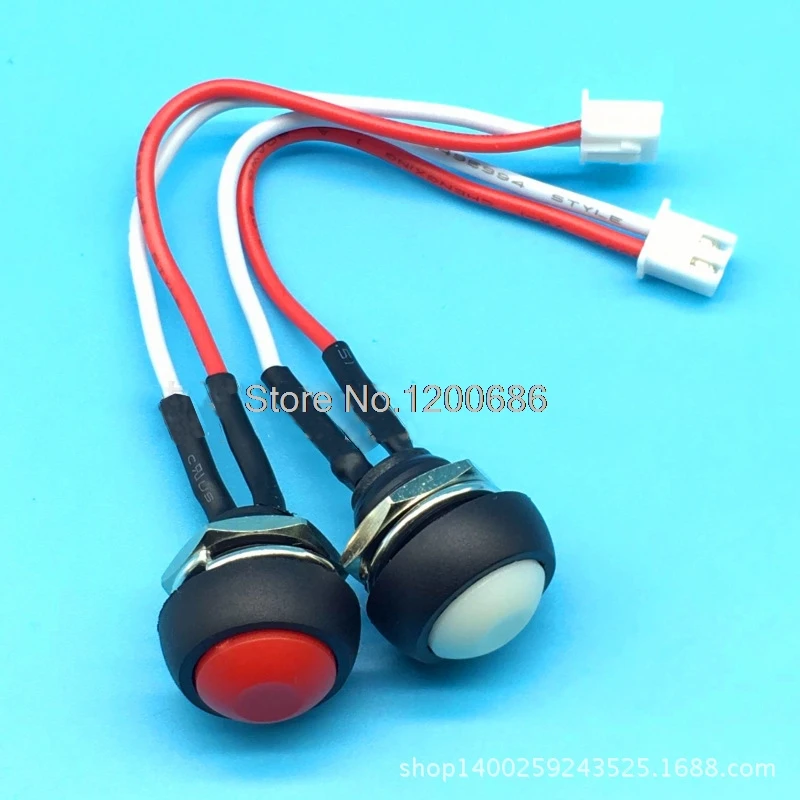 10CM 12MM 125V 3A Small waterproof self-reset Momentarybutton switch round lock-free  PBS-33B DS-333 speaker button wire harness