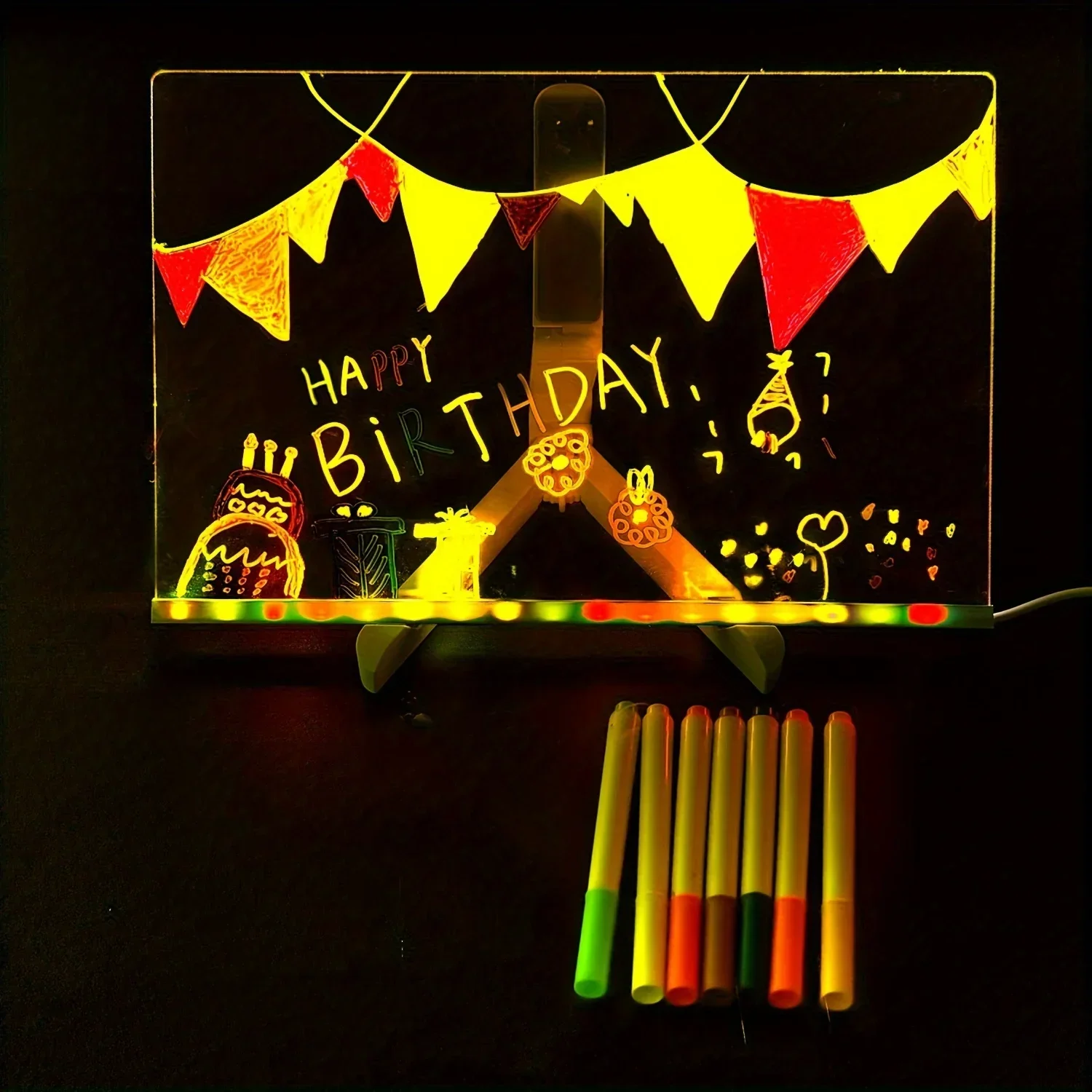 LED Acrylic Message Board Night Light Dry Erase Board with 7 Color Pens Children‘s Drawing Board for Christmas Birthday Gifts