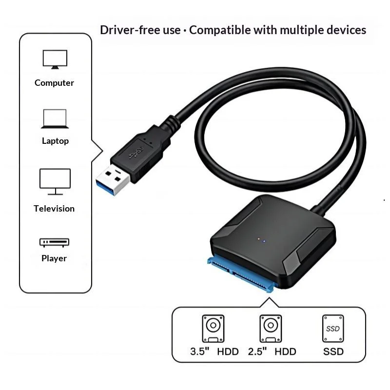 1 Set 3.5/2.5 Inch SSD HDD Hard Drive Disk Converter SATA To USB 3.0 Adapter Cable Support UASP 12V US EUNF stationery