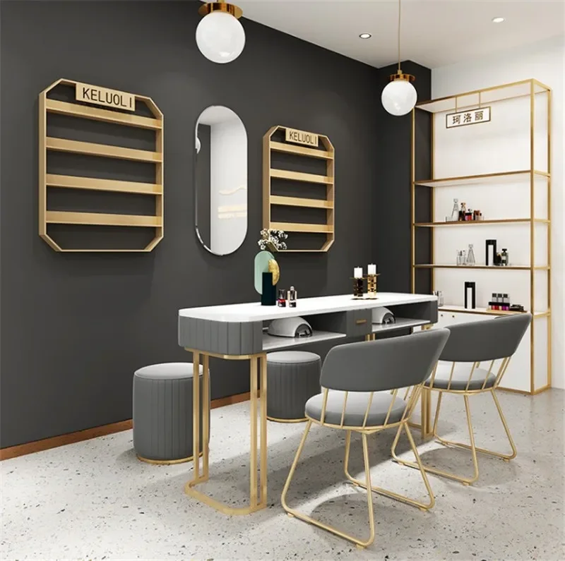 Nordic INS Hot-selling Nail Table and Chair Set, Simple Modern Single Double Layer Manicure Table