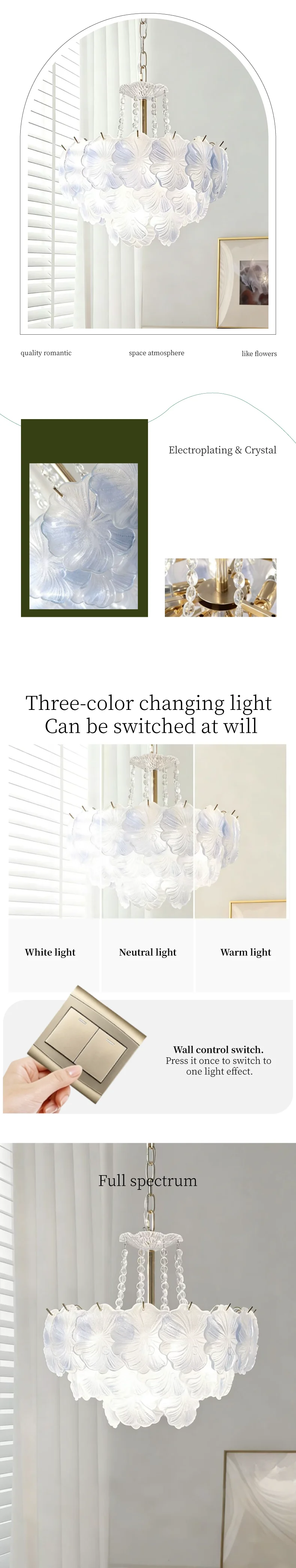 Romantic Gradient Blue Glass E14 Pendant Lights Bedroom K9