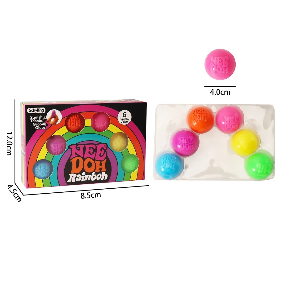 Schylling Rainbow Teenie Nee Doh Stressbälle, 6 Stück, weiche, dehnbare Spielzeuge zur Angstlinderung, Quetschspielzeuge für Teenager, beruhigende Stimmung – Detail 13