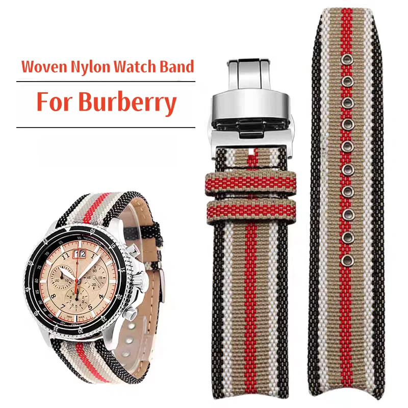 Cinturino in tela di nylon e vera pelle per Burberry Bu7600 7601 7602 Cinturino in pelle da uomo in tela Accessori Cinturino da 22 mm