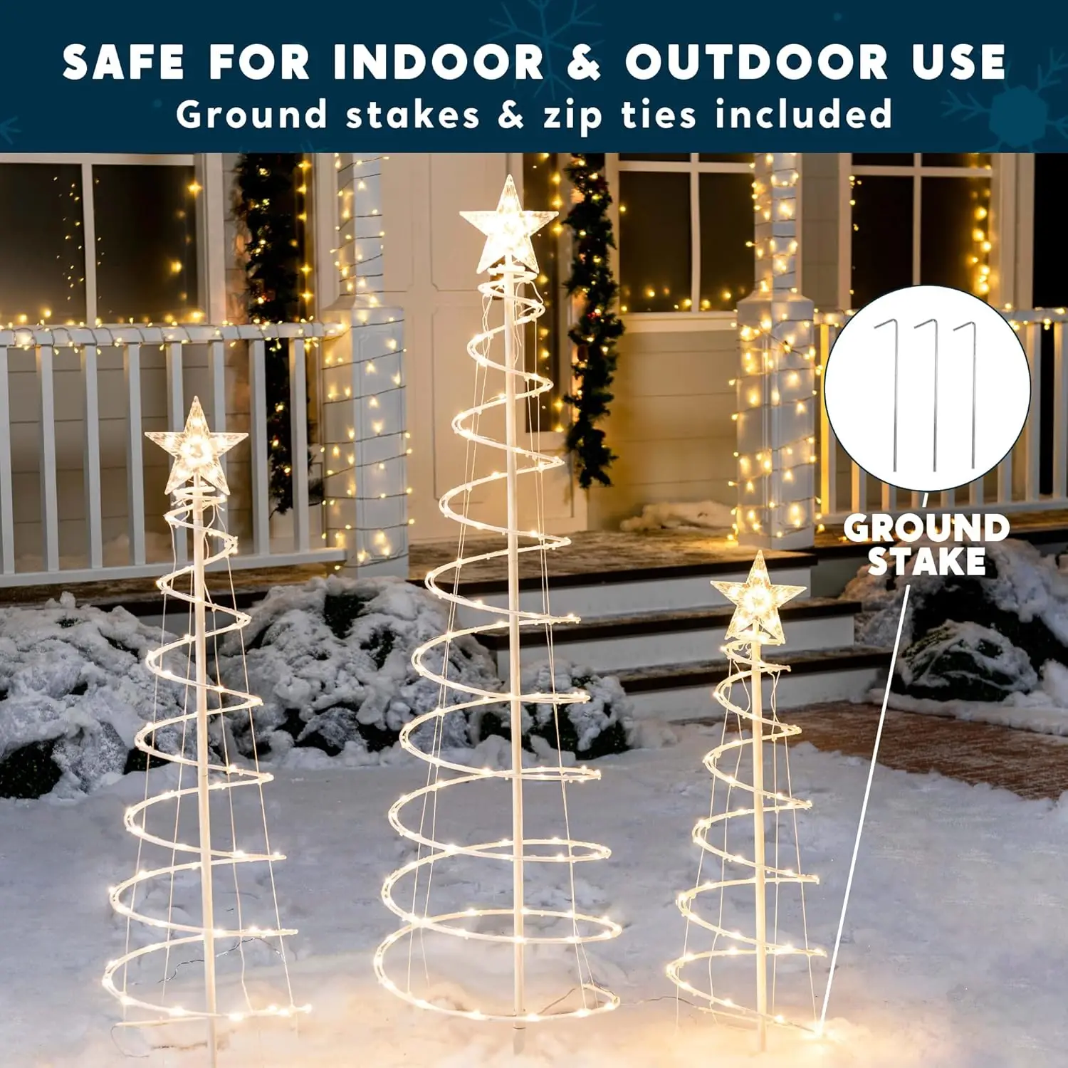 JOYFY Lot de 3 lumières d'arbre de Noël en spirale 218 LED Arbre éclairé extérieur pour décorations de Noël Cour Décor de nuit de réveillon de Noël