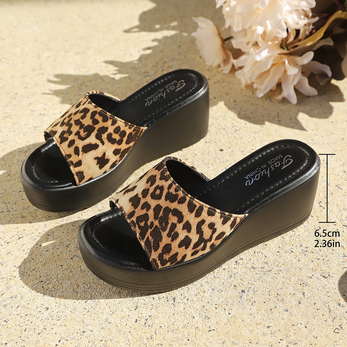 

Women's Leopard Print Wedge Slide Sandals Open Toe Platform Wedge Heel Mules