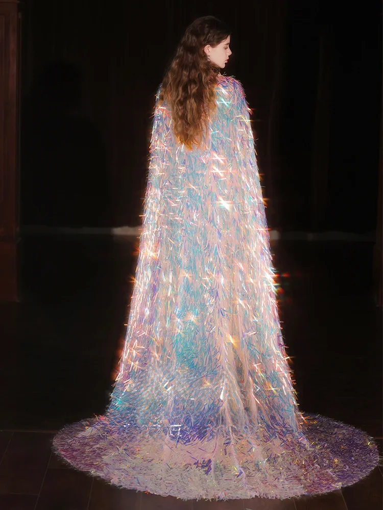Abito con paillettes colorate Mantello da sposa con nappe Giacca da sposa romantica lucida, cappotto da sera alla moda da donna