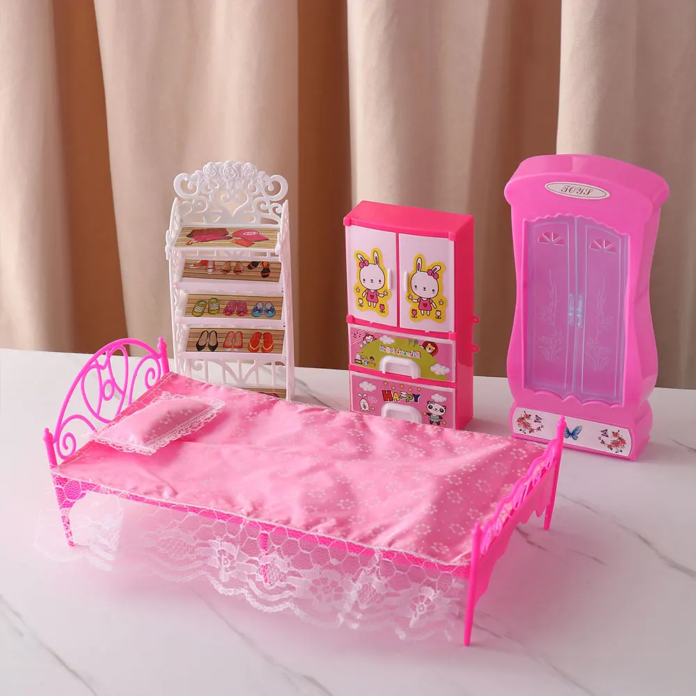 Dollhouse Furniture Creative Miniature Furniture Wardrobe/Bed/Shoe Rack/Bathtub/Swing For Doll Living Room Decor Accessories