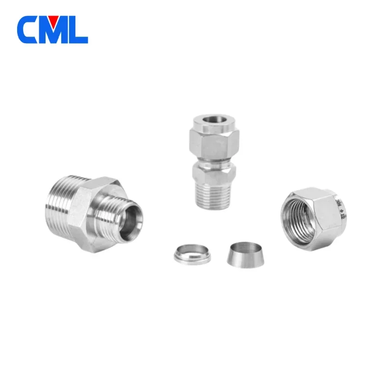 304 الفولاذ المقاوم للصدأ مزدوج الطويق ضغط موصل 6 8 10 12 مللي متر أنبوب OD إلى M8 M10 M12 M14 M16 M20 M8*1.0 M10*1.0 M12*1.0 M12*1.5 M14*1.5 M16*1.5 M20*1.5 متري ذكر الموضوع محول #5