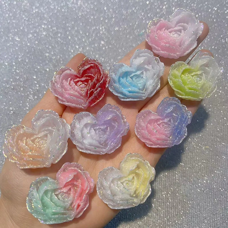 60 PCS Multi layer Sparkling Heart Shaped Flower Resin 36×29MM Handcrafted DIY Jewelry Mobile Phone Case Handicraft Decoration