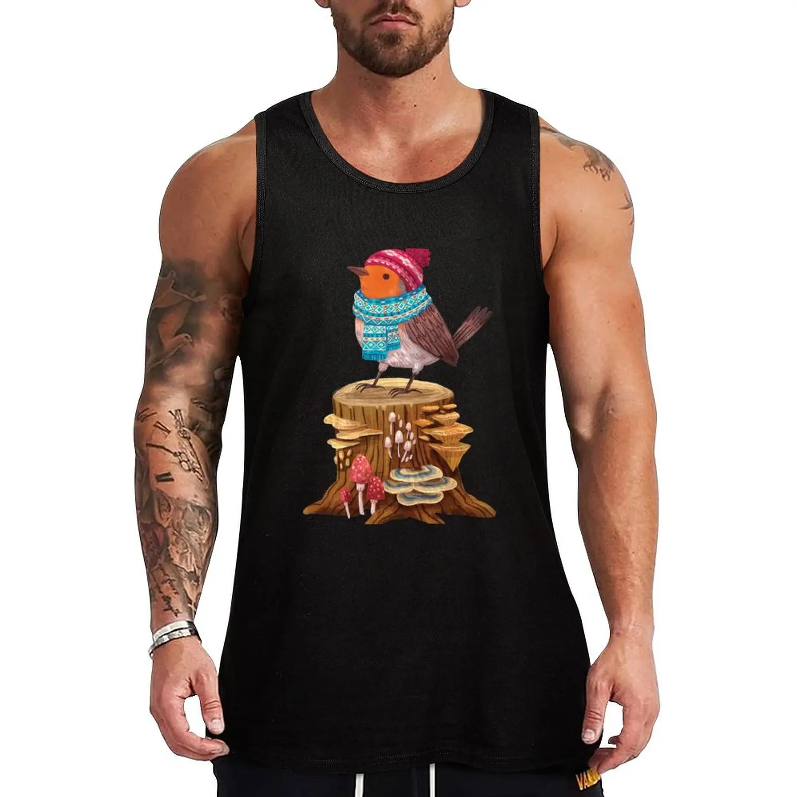 Robin Bird in a cozy winter scarf and hat Tank Top Anti Odor Tank Top Moisture Wicking Workout Shirt