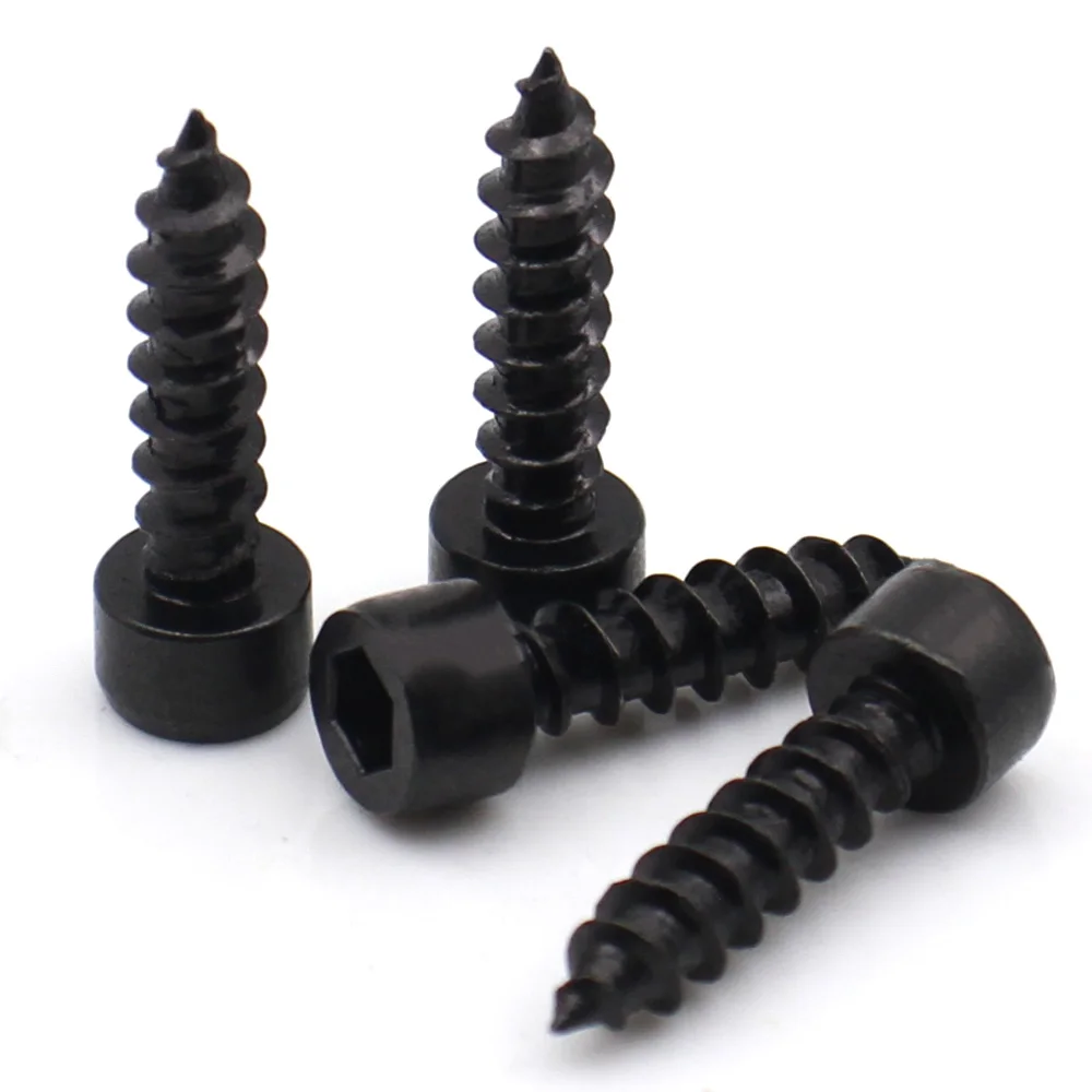 10-50pcs Black 8.8 Grade Carbon Steel Socket Head Cap Self Tapping Wood Screws Allen Drive M1.7-M6
