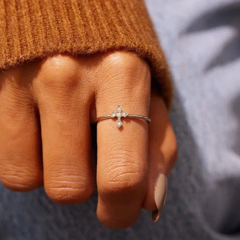 CAOSHI Minimalist Cross Design Thin Rings for Women Three Color Available Dainty Jewelry Ring Daily Wearable Finger Accessories