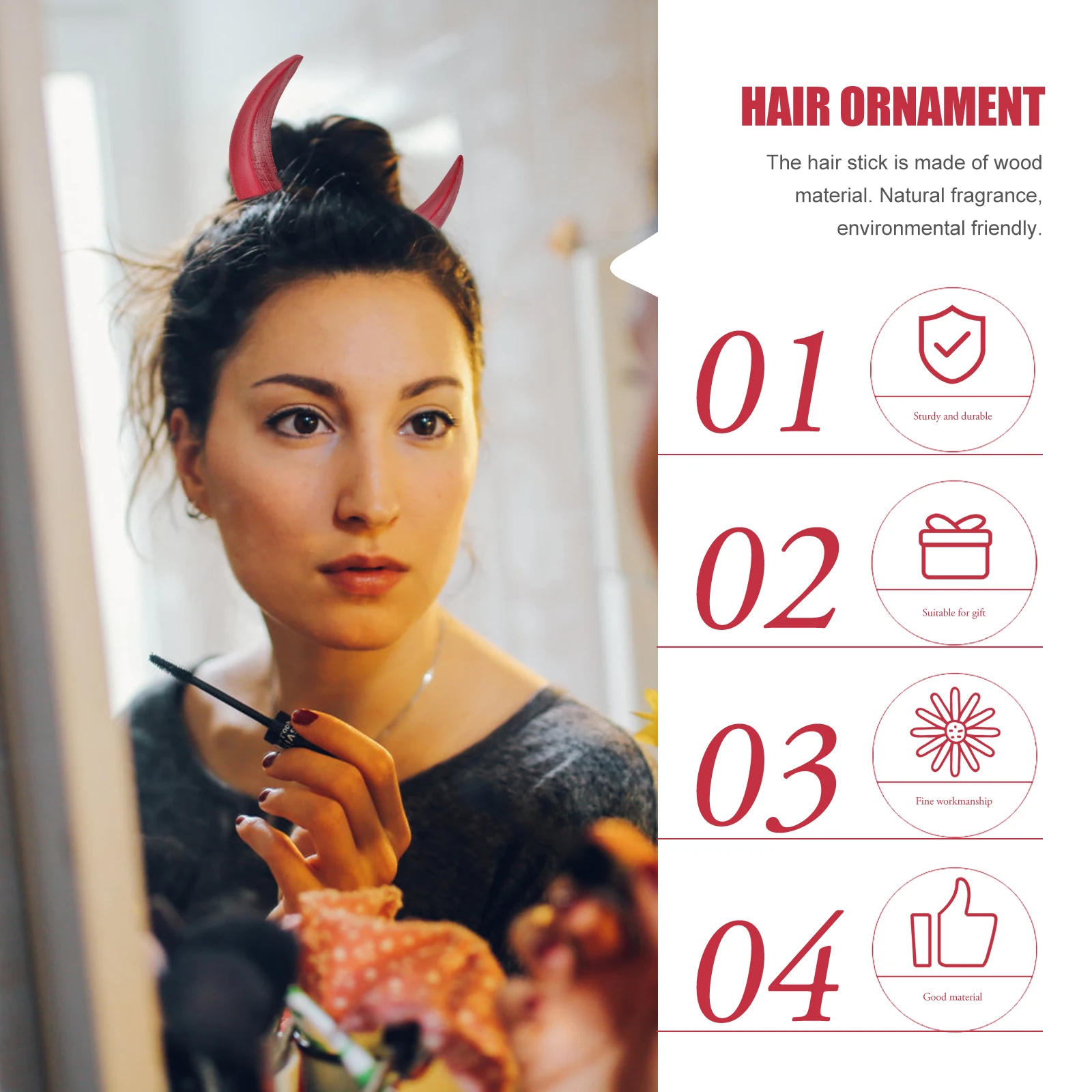 

Vintage Hair Accessories Crescent-shaped Fork Girl Asian Style Pin Wooden Moon Red