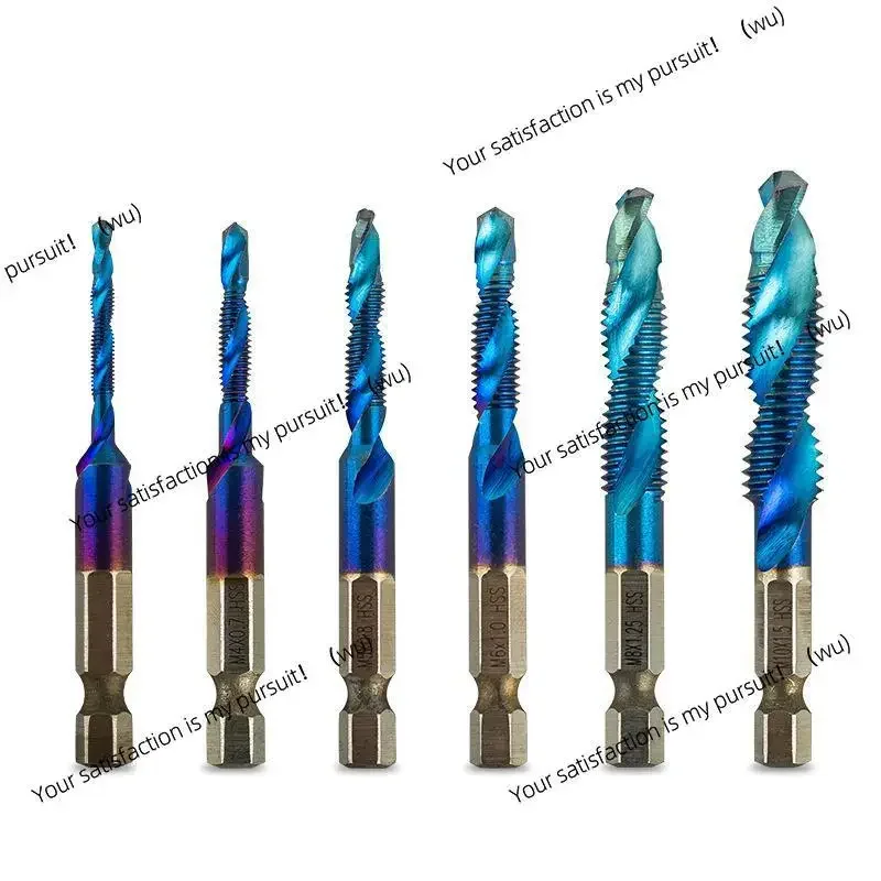Blue M3/M4/M5/M6/M8/M10 Hand Tools Hex Shank Titanium Plated HSS Screw Thread Metric Tap Drill Bits Screw Machine Compound Tap view 6
