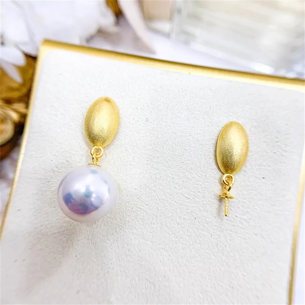 

DIY Pearl Accessories S925 Sterling Silver Earrings Empty Gold Silver Earrings Fit 9-13mm Round E265