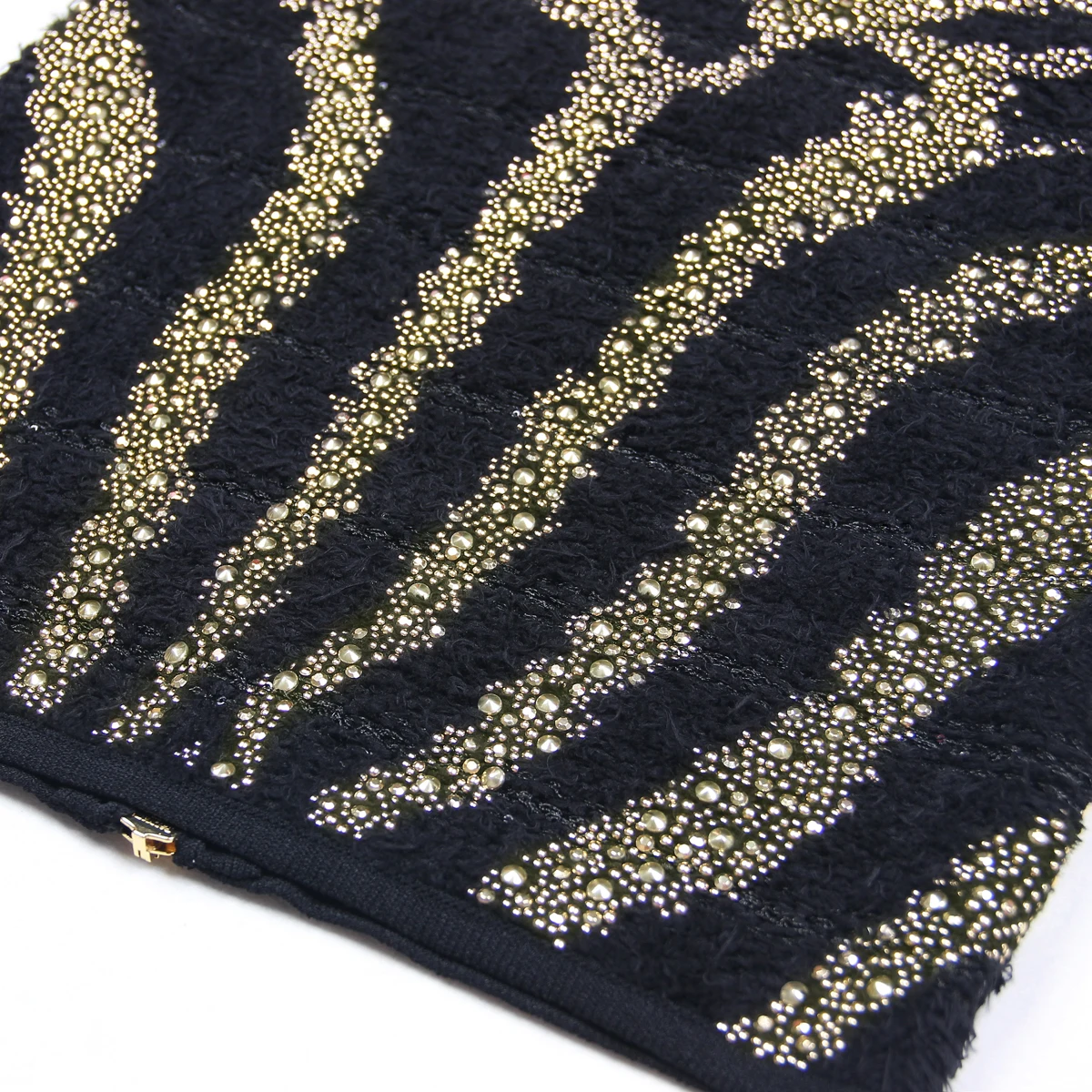 S-XL High Quality Knitted Woolen Elastic Fabric Zebra Pattern Gold Sequin Decoration Zipper Slim Fit Women\'s Half Dress