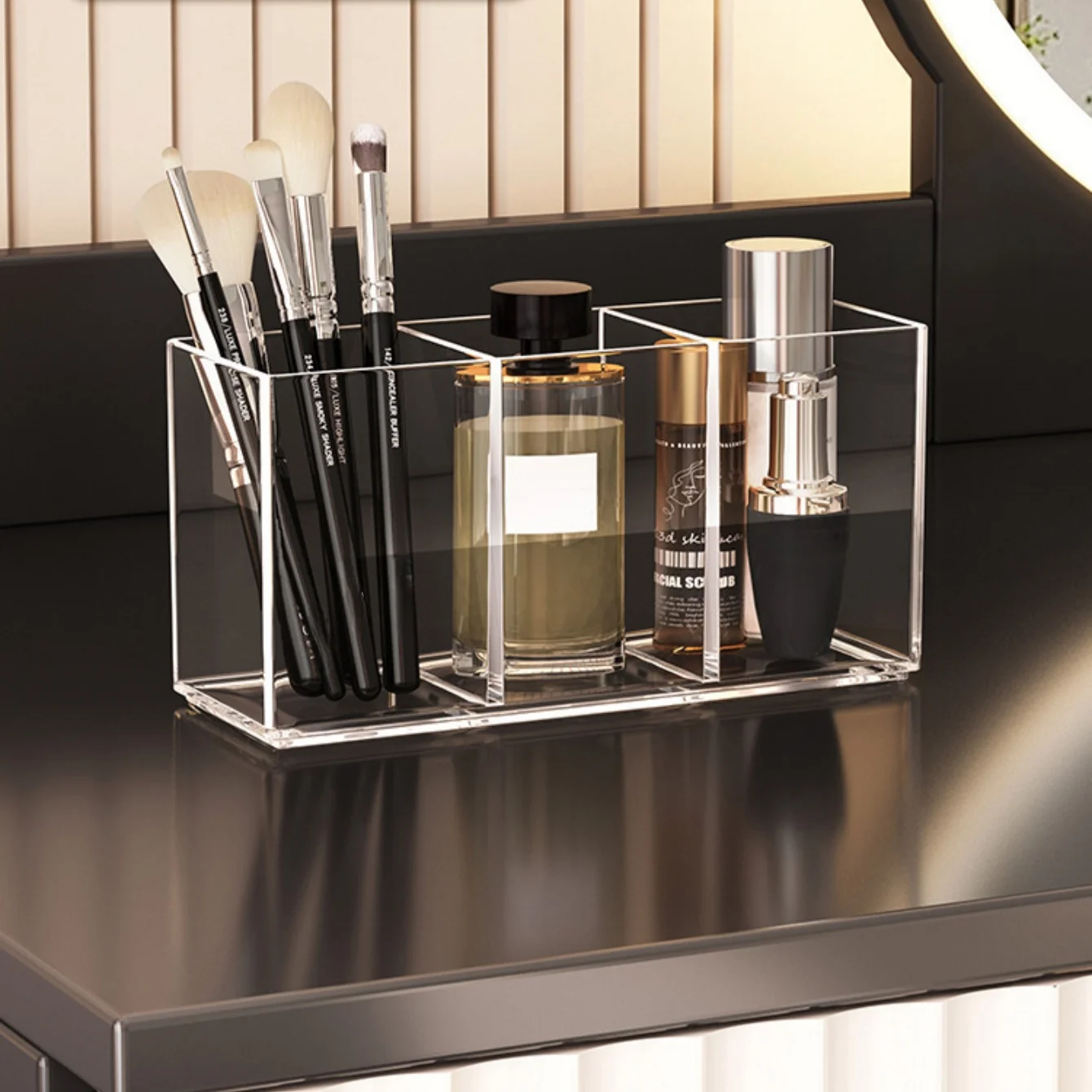 Make-up-Pinsel-Aufbewahrungsbox, Make-up-Pinselhalter, Organizer, transparenter Behälter für Kosmetikpinsel, Aufbewahrung mit 1/2/3 Fächern – ideal für den Schminktisch – Detail 7
