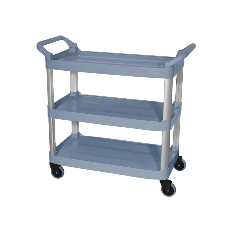 Hotel Restaurant 3 Tier Plastic Silent Rolling Cart Multi-function Dish Trolley With Waste Bucket Storage