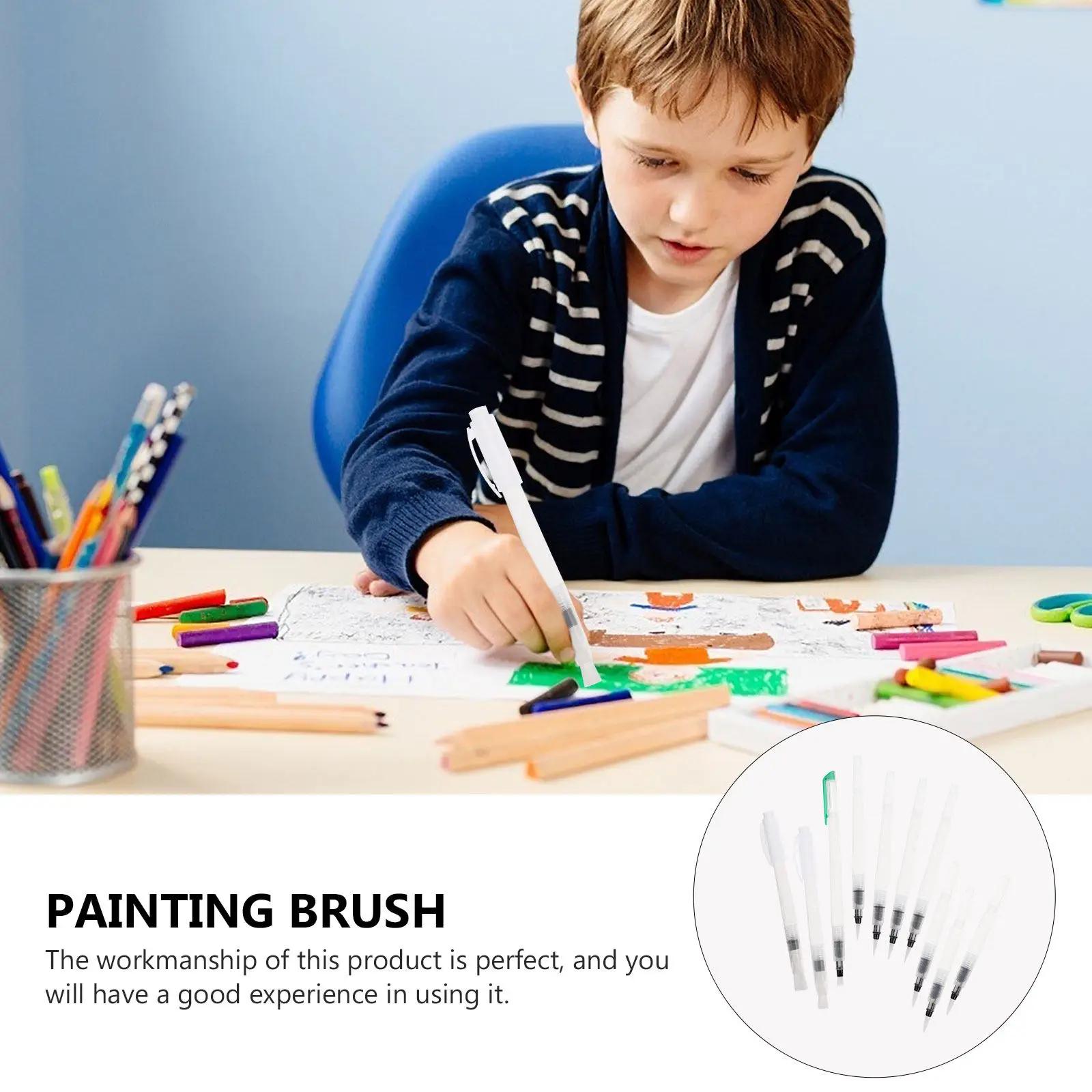 10Pcs Portable Watercolor Brush Pens for Drawing Students Painting Water Soluble Brush Markers Plastic Water Coloring Drawing