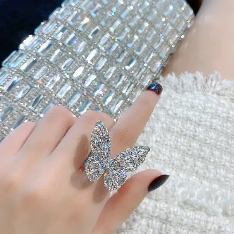 High‑End Butterfly Zircon Open Ring for Women, Luxury Fashion Finger Ornaments for Daily & Occasion Wear