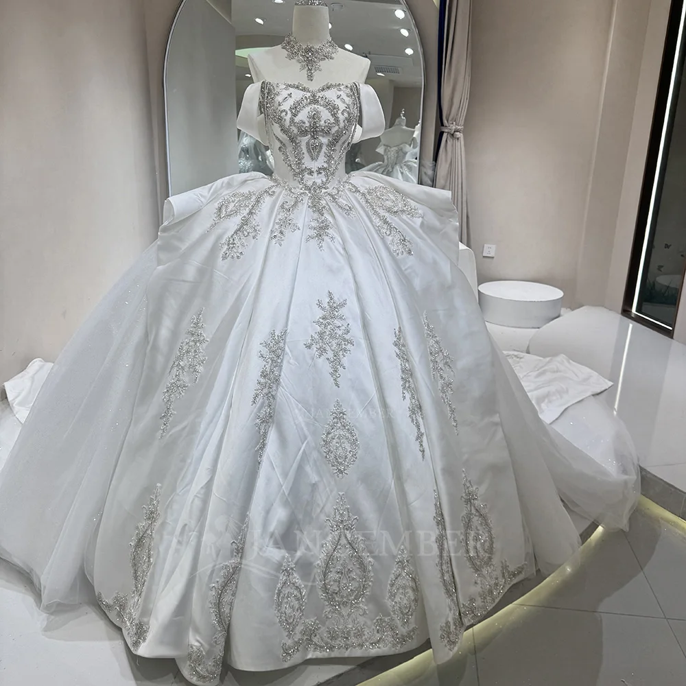 

Eleghant Princess Ball Gown For Women Wedding Dresses Scoop Neck Lace Bridal Court Train Ball Gown vestidos de novias Customized
