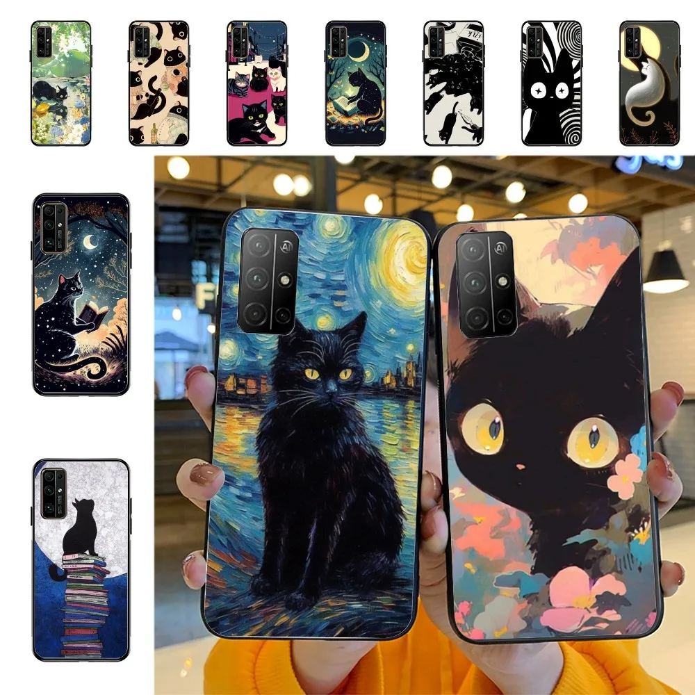 

Black Cat Cartoon Cute Phone Case For Huawei Honor 10 Lite 9 20 7A Pro 9X Pro 30 Pro 50 Pro 60 Pro 70 Pro Plus