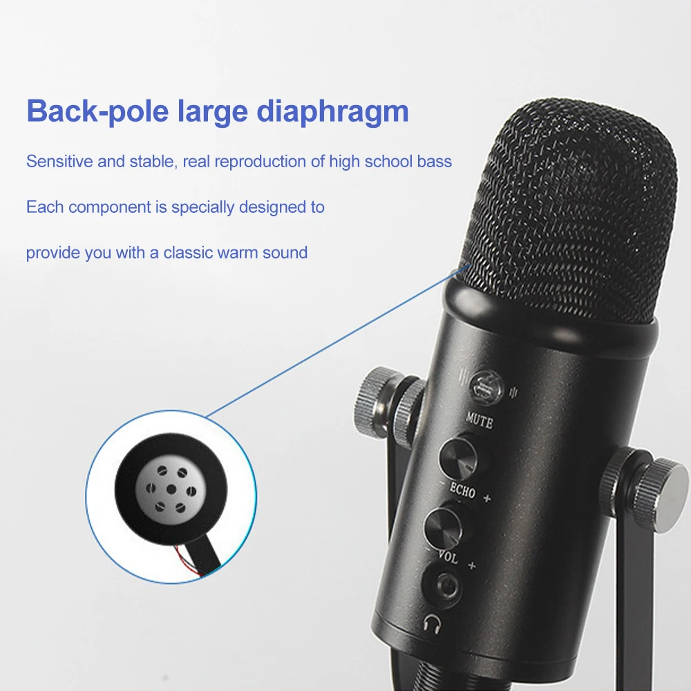 USB Condenser Microphone Live Stream Set Home Computer Recording Game High Noise Reduction Monitoring Wired Microphone  BM86 New