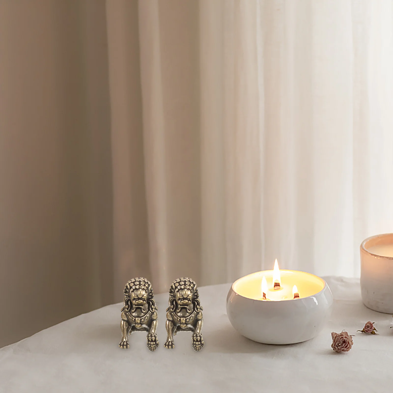 

2 шт. латунная скульптура льва в стиле ретро, мини-лев, настольное украшение, изысканный домашний орнамент, статуя, латунная скульптура