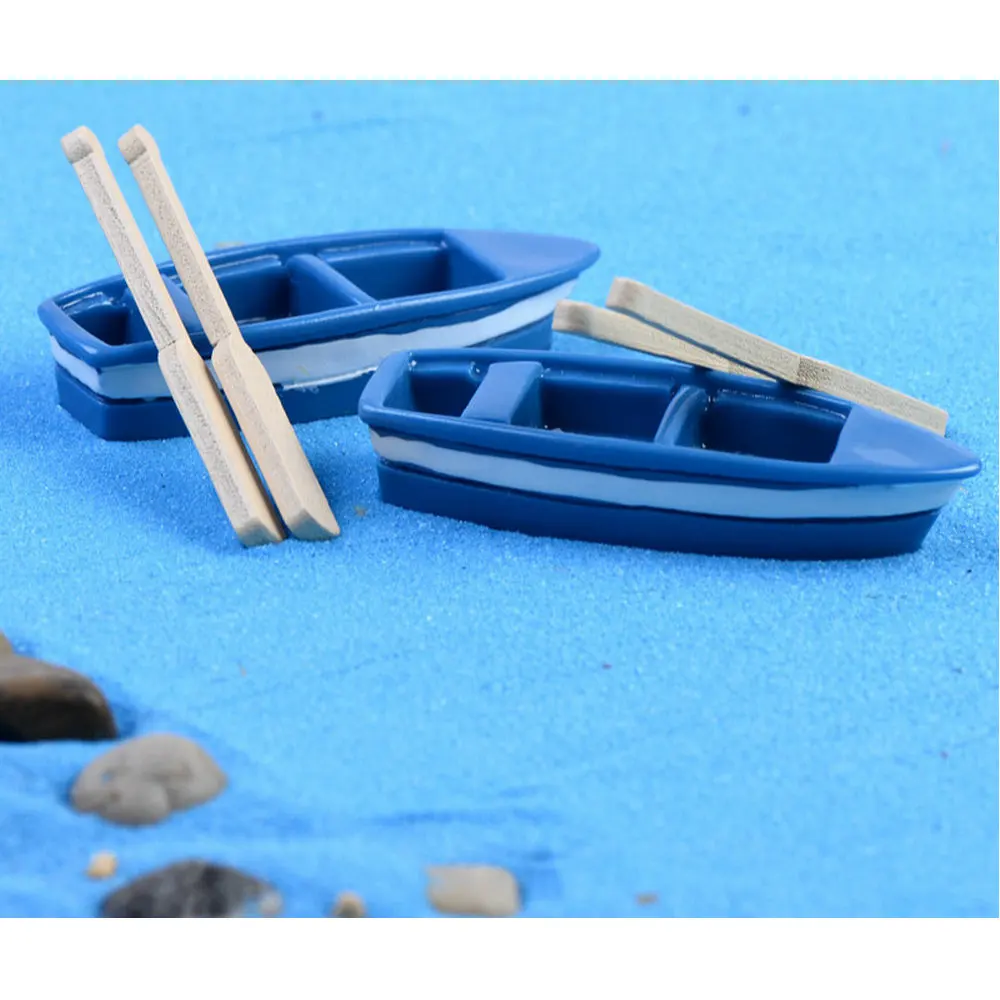 1pcs Boat And 2pcs Oar Ornaments Ornaments Boat DIY Dollhouse Decor Fairy Garden Miniatures Ocean Garden Decoration Supply